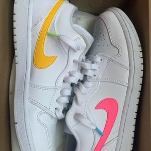 Jordan 1 low white multi color swoosh